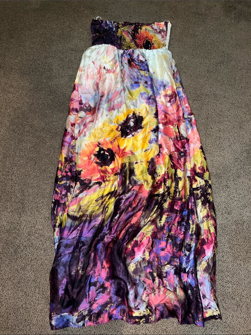 Jaloux for A Pea In The Pod 100% Silk Maternity Maxi Dress Floral Watercolor M